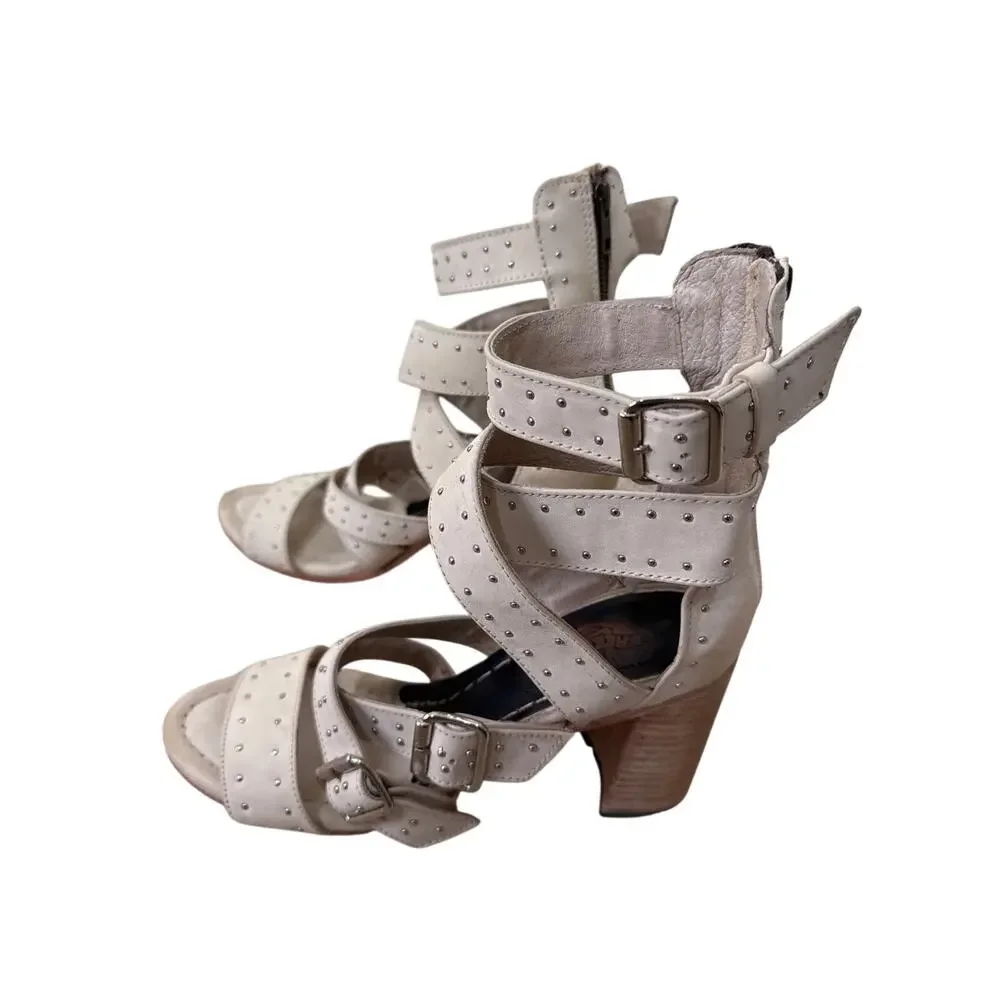 FREEBIRD BY STEVEN Tanica Off White Leather Heeled Sandal Western Size 11